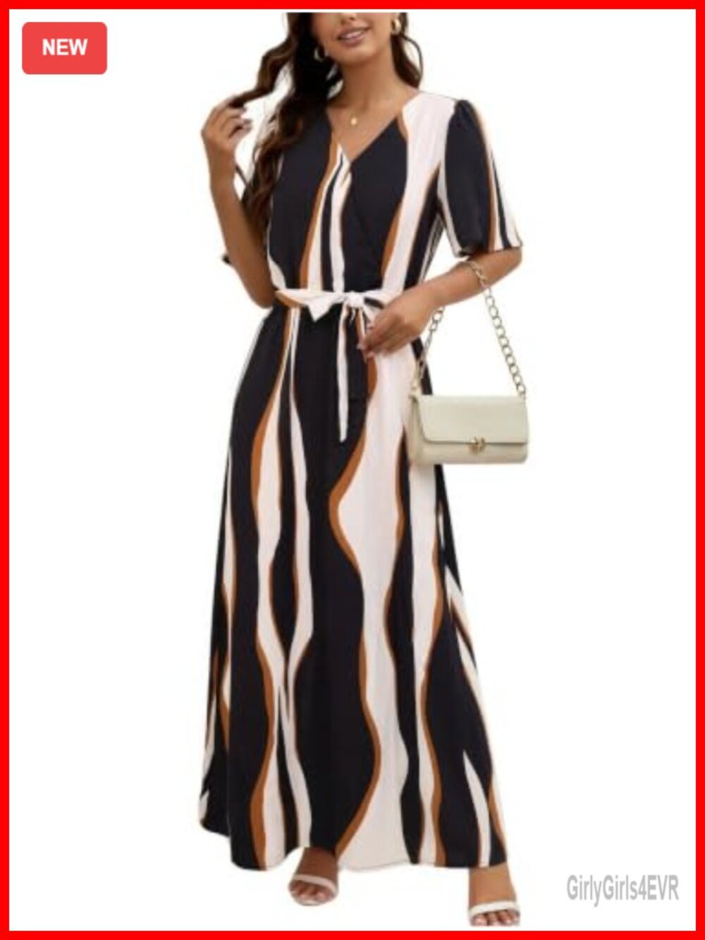 Women's Summer Maxi Dress Short Sleeve Wrap V-Neck Flowy Casual